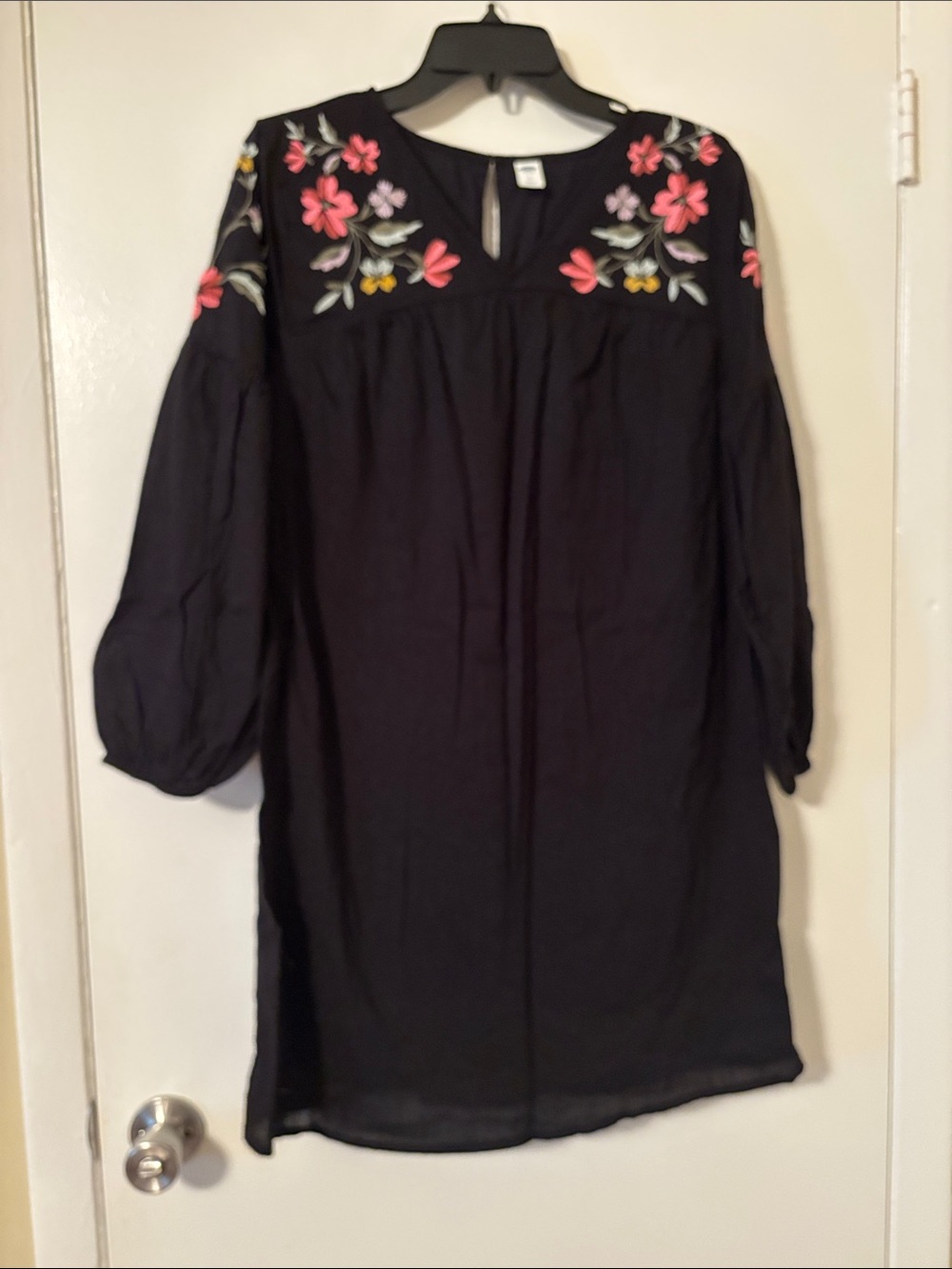 Old Navy Black Mini Dress with Pink Floral Embroidery